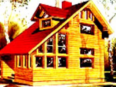 Проект деревянного дома из оцилиндрованного бревна или бруса 42.6 кв. м